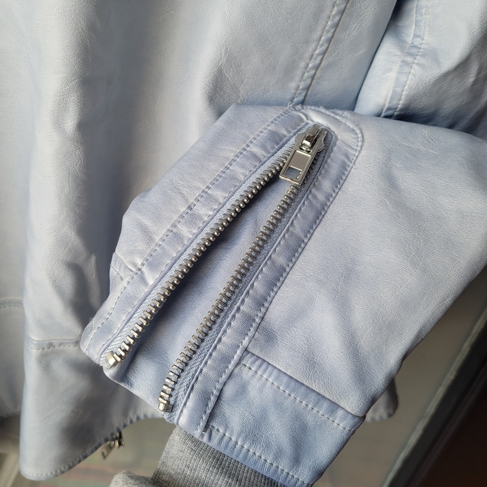 Chico's Jacket 3 Light Blue Faux Leather Zip Cafe Racer Motorcycle Biker Women 3 - Picture 12 of 12